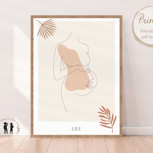Poster decorativo minimalista boho donna incinta - gravidanza - mamma - disegno al tratto - linea arte mamma - PDF digitale