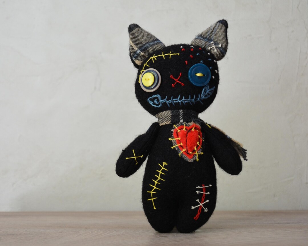 Handmade Voodoo Black Cat Art Doll: Unique Textile Sculpture - Etsy