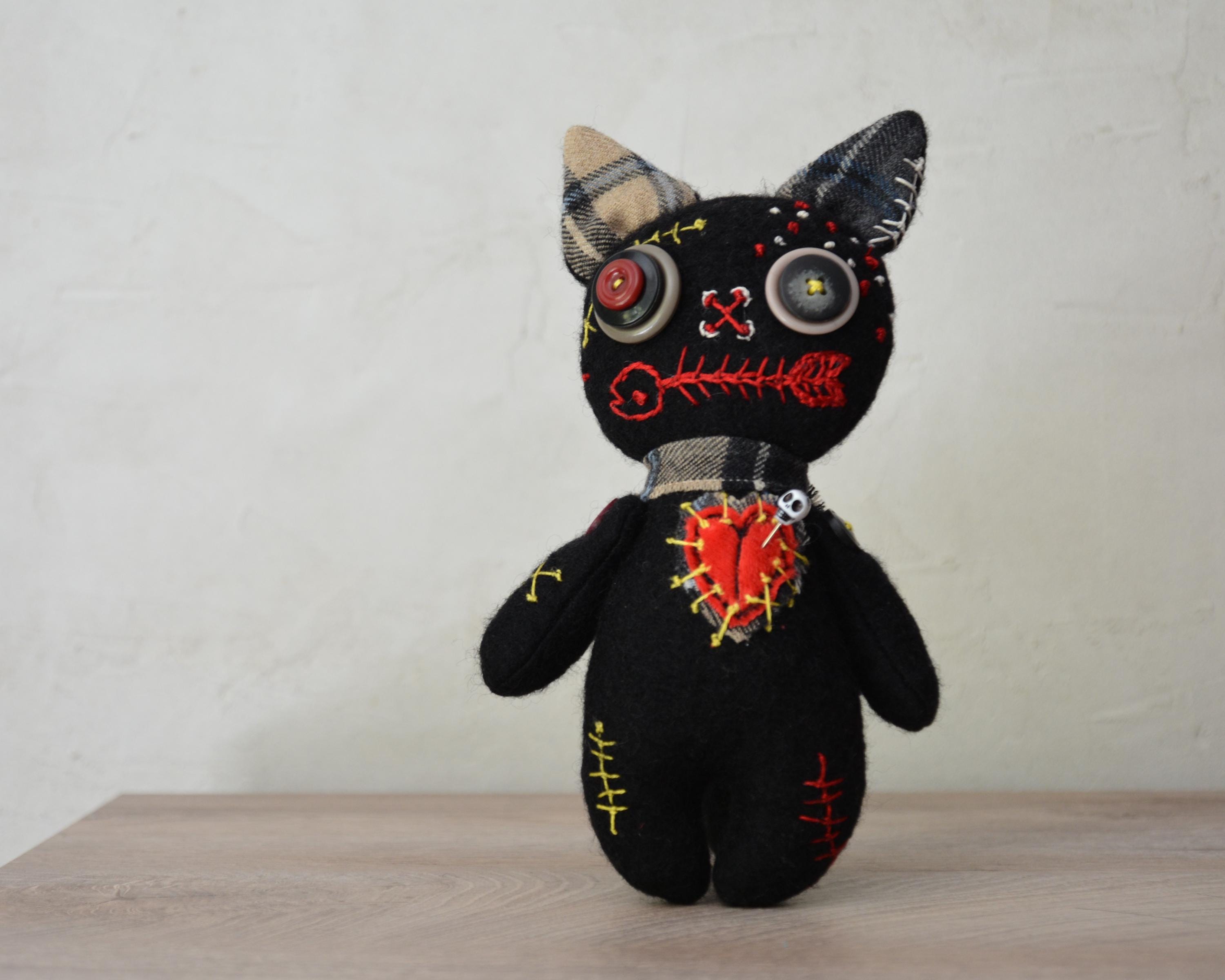 Voodoo - Black Cat 3 - OOAK Handmade Art Doll, Unique Textile Sculpture ...