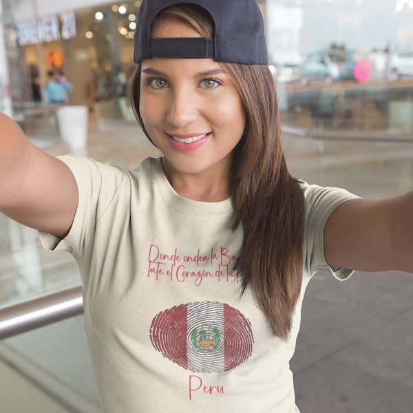 Flag Fingerprint T-Shirt Peru - Peruvian Pride Casual Wear, Travel Souvenir, Perfect Gift for Friends, Great Gift for Culture Enthusiasts