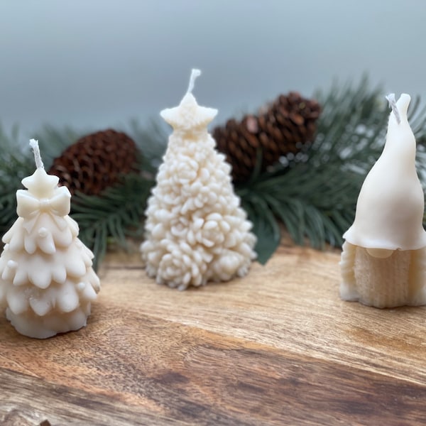 White Christmas Tree & Santa Gnome Candles | Hand-poured with All-Natural Soy Wax