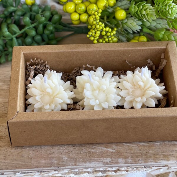 Chrysanthemum Flower Tea Light Candles (Set of Three) | Hand-poured with All-Natural Soy Wax