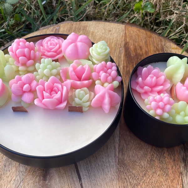 Pink & Green Succulent Candle | Custom Scented Candle | Hand-poured with All-Natural Soy and Coconut Wax