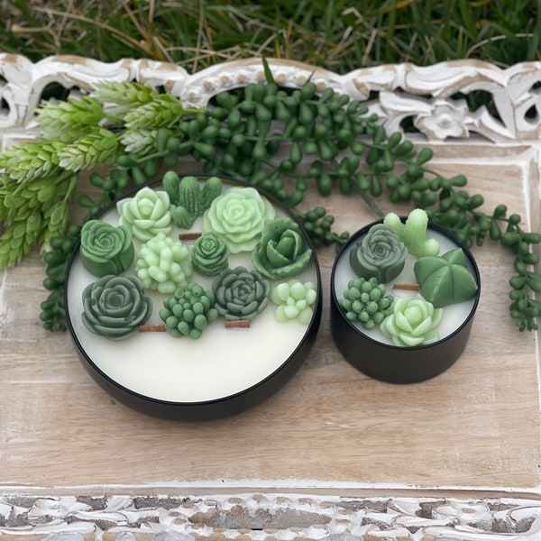 Green Variety Succulent Candle | Custom Scented Candle | Hand-poured with All-Natural Soy and Coconut Wax