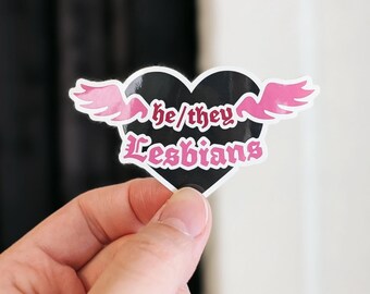 Mini-sticker met de tekst "Ik hou van lesbische vrouwen/mannen" | Waterdicht en vaatwasmachinebestendig