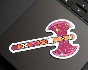 Medieval Weapon Labrys Axe Lesbian Pride Flag Sticker with Holographic Stars Vinyl Weatherproof