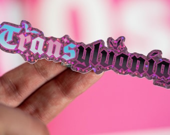 Glitter Transylvania Trans Flag Goth Sticker Waterproof Dishwasher safe