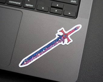 Medieval Weapon Sword Bisexual Pride Flag Sticker with Holographic Stars Vinyl Weatherproof