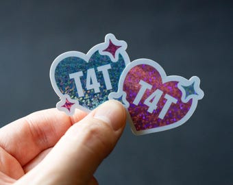Mini T4T 1.5 in Glitter Trans Flag Heart Sticker Waterproof Dishwasher safe