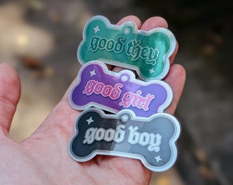 Good Boy Girl They Dog Tag Mini Reflecterende Spiegelsticker | Waterdicht en vaatwasbestendig