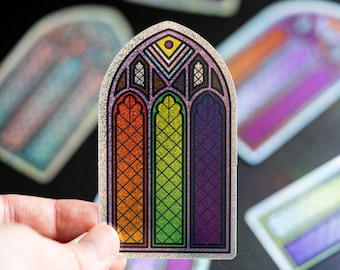 Glitter Cathedral Window Pride Flag Stickers | Progress, Lesbian, Bisexual, Nonbinary, Trans | Waterproof Dishwasher safe