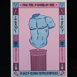 Je bent een kunstwerk 5 x 7 Trans Art Gallery Top Surgery-print | Wanddecoratie | Ansichtkaarten
