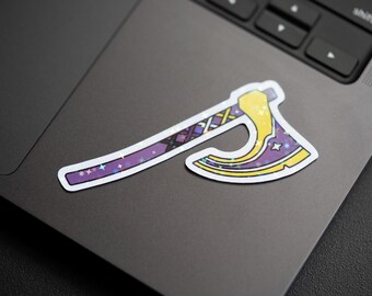 Medieval Weapon Axe Nonbinary Pride Flag Sticker with Holographic Stars Vinyl Weatherproof