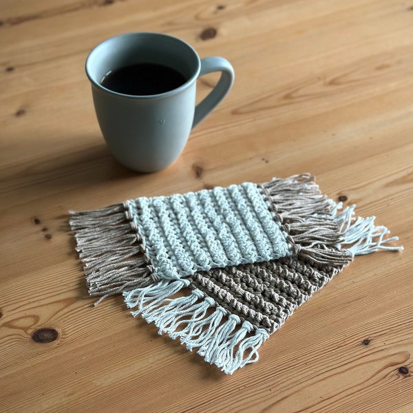 Crochet Mug Rug, Handmade Mug Coaster, Boho Mug Rug, Mug Holder with Fringe, Coffee Lover Gift, Hot Tea Coaster, Crocheted Home Decor