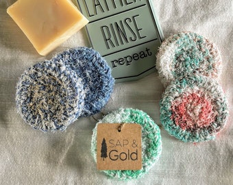 Exfoliating Face Scrubby, Luxury Spa Gift, Handmade Scrub Pad, Thick Crochet Scrubber, Self Care Item, Zero Waste Facial Round, Dish Sponge