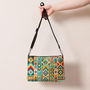Bolso bandolera azteca vibrante con correas extraíbles