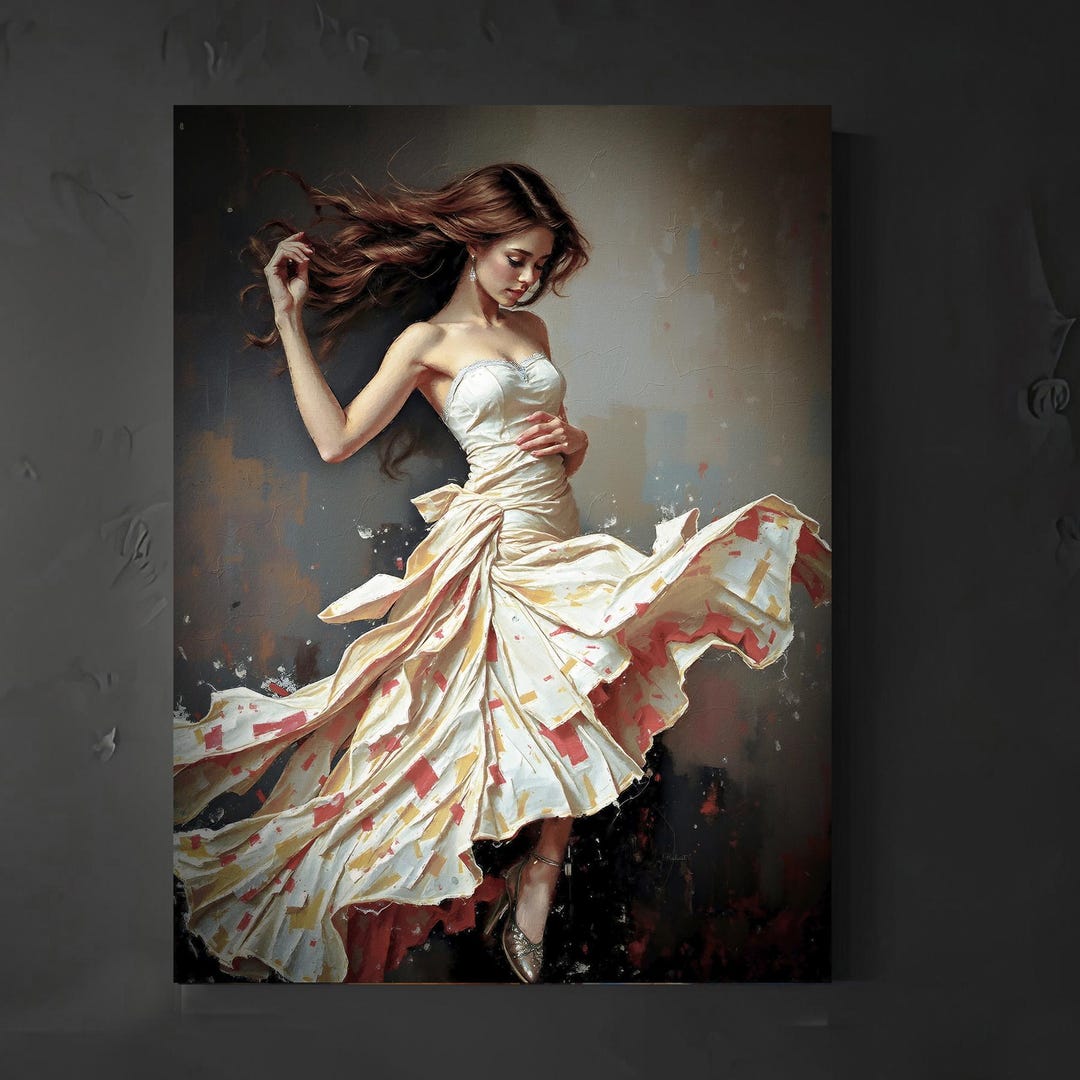 Woman in Flowing Dress Art Print: Elegant Digital Oil Painting - 282 - Etsy