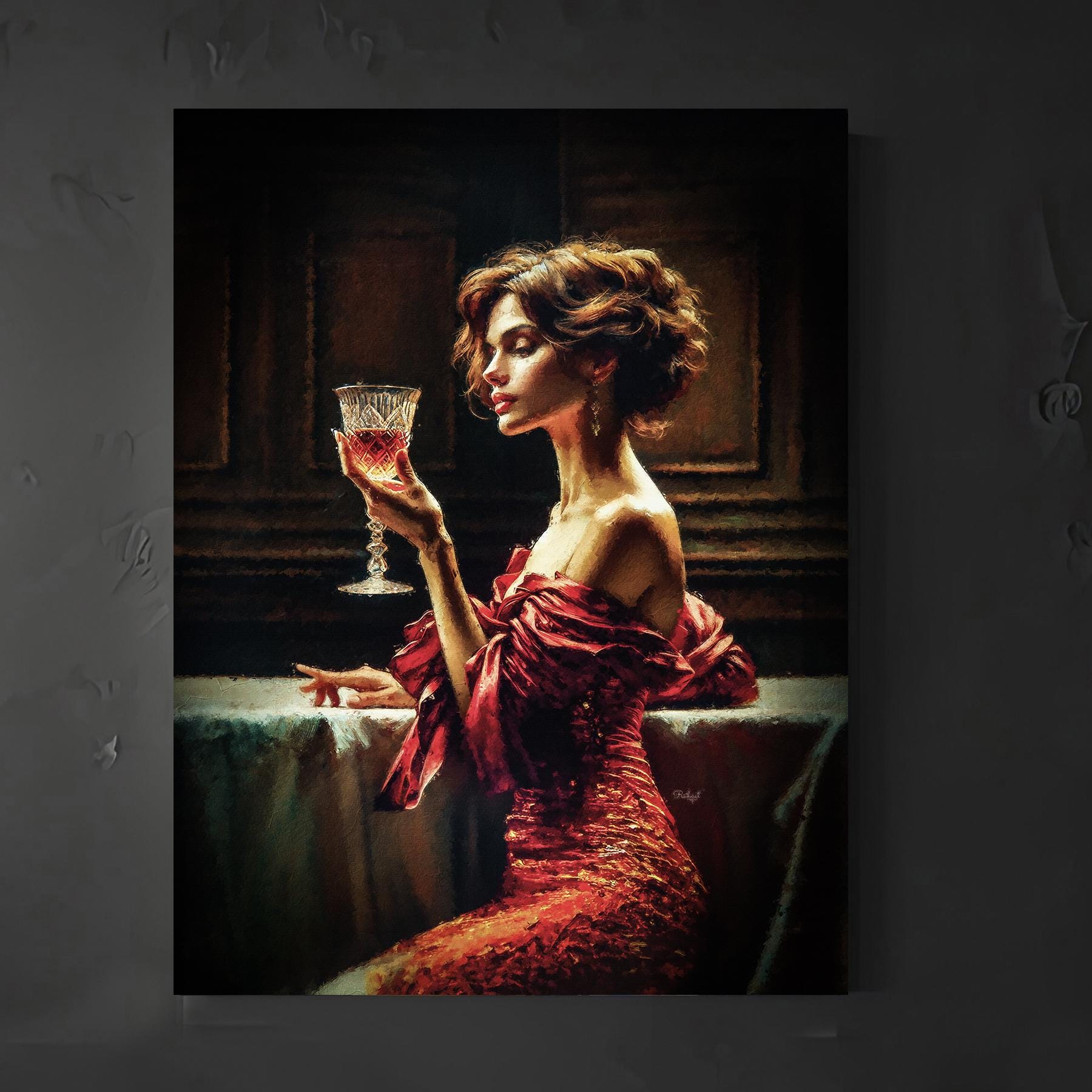 wine with lady in dress Glass Colour: CHAMPAGNE