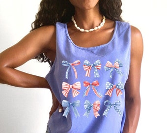 Coquette 4th of July Bow Tank Top, Comfort Colors USA Flag Top