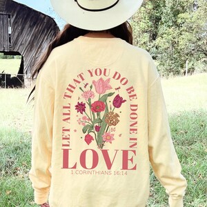 Trendy Christian Comfort Colors Sweatshirt Merch Words on Back Bible Verse Sweatshirt Jesus Loves You Aesthetic Women&#39;s Faith Apparel