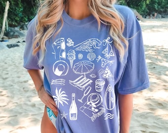 Coconut Girl Sunset Oversized T-shirt Comfort Colors Summer Vacation Beach Shirt Salty Mermaidcore Tee for Surfer Summer Vibes Beachy Shirt