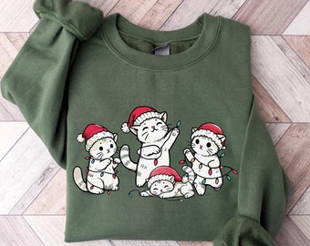 Cute Cat Christmas Sweatshirt, Christmas Cat Graphic Shirt, Cat Mom Christmas Gift, Funny Christmas Shirt, Cat Lover Christmas Gift,Xmas Cat