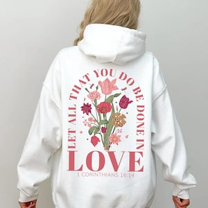 Trendy Christian Sweatshirt Merch Words on Back Bible Verse Hoodie Jesus Loves You Aesthetic Women&#39;s Faith Apparel Back to School Gift Faith