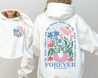 Boho Christian Hoodie, Women Bible Verse Clothes, Jesus Apparel Vintage Floral Tshirt, Flower Graphic Shirt, Back Print Sweater,Jesus Hoodie