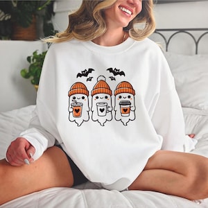 Cute Spooky Coffee Sweatshirt, Womens Ghost Sweatshirt, Spooky Season, Fall Coffee Lover Shirt, Halloween Party Shirt, Fall Graphic Shirt