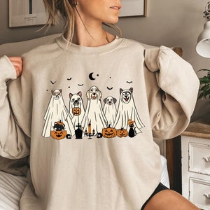 Halloween Sweatshirt, Halloween Sweater, 2024 Happy Halloween,Retro Spooky Season, Ghost Sweatshirt,Halloween Dog Sweatshirt,Ghost Dog Shirt