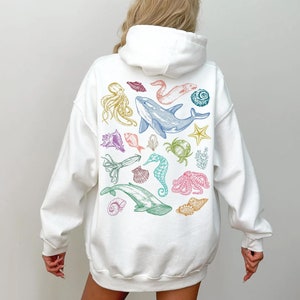 Underwater Sea Animal Vintage Hoodie, Gift For Marine Biologist/Ocean/Sealife/Nature Lover Shirt Oceancore Humpback Orca Jellyfish Pullover