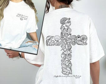 Camisa playera, camiseta cristiana de cuello redondo, camiseta inspirada en el océano, sudadera con capucha de playa oceánica, camiseta con conchas marinas, camiseta de chica granola, camiseta de sirena, sudadera con capucha religiosa