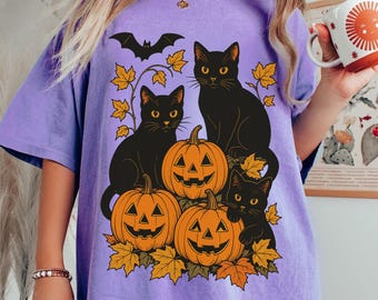Vintage 90s Black Cat Halloween Shirt, Vintage Halloween Shirt, Retro Halloween Shirt, Spooky Season Tee, Pumpkin Shirt, Halloween Shirt