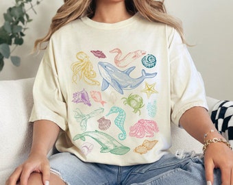 Sea Animal Shirt, Gift For Nature, Sealife Shirt, Ocean Animal Shirt, Ocean Shirt, Whale, Retro Ocean Nature Shirt,Gift For Marine Biologist