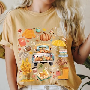 Comfort Colors Fall Shirt, Tis the Season Shirt, Fall Football Shirt, Women&#39;s Fall Shirt, Pumpkin Season, Fall Harvest Shirt, Autumn Doodle