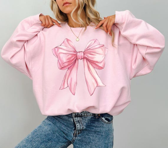 Bow Coquette Sweatshirt, Bow Minimalist Crewneck, Ribbon Sweatshirt, Aesthetic Trendy Pink Bow Sweatshirt, Coquette Shirt, Bow Crewneck Gift