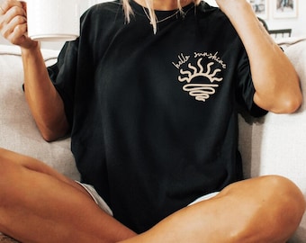 Sudadera Hello Sunshine - Sudadera playera - Camiseta de verano a la moda - Cuello redondo tropical - Bonito conjunto de verano - Regalos de vacaciones para amigos