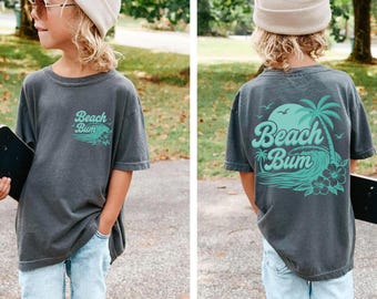 Comfort Colors® Beach Bum Youth Shirt, Gift for Kids, Beach Waves Tee, Youth Preppy TShirt, Retro Beach Happy Vibes Tee, Summer Sunset Shirt