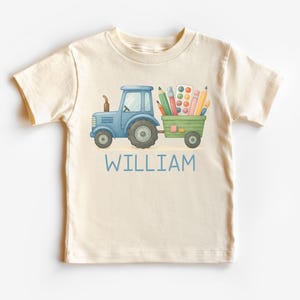 Chemise personnalisée pour la rentrée des classes, chemise enfant nom tracteur, chemise enfant tendance premier jour d&#39;école, t-shirt garçon nom ferme personnalisé, t-shirt tracteur