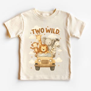 2nd Birthday Safari Toddler Shirt, Cute Two Wild Animals Driving Safari Truck Shirt, Boho Natural Kids Shirts, Second Birthday Party Theme