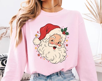 Retro Santa Long Sleeve Shirt, Christmas Comfort Colors Holiday Tee, Vintage Santa Graphic Shirt, Cozy Winter Gift, Aesthetic Xmas Shirt