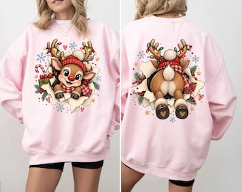 Funny Reindeer Butt Christmas Sweatshirt, Holiday Hoodie