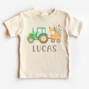 Chemise personnalisée pour la rentrée des classes, Chemise nom tracteur pour tout-petits, Chemise tendance premier jour d&#39;école pour enfants, T-shirt personnalisé pour garçons avec le nom de la ferme, T-shirt d&#39;école