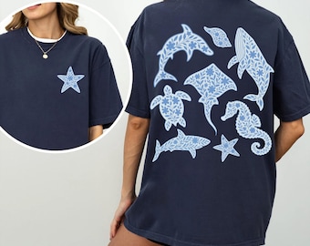 Sea Animal Floral Tshirt, Beachy Sweatshirt, Walhai Hoodie, Beachy T-Shirt, Sommer Rundhals Pullover, Ocean Shirt, Kokosnuss Mädchen, Sea World