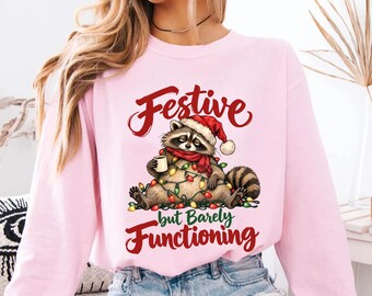 Comfort Colors Christmas Raccoon Long Sleeve Shirt, Funny Festive but Barely Functioning Tee, Holiday Gift