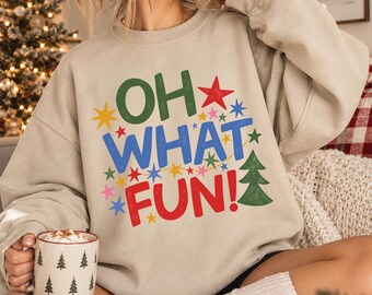 Oh What Fun Christmas Sweatshirt, Preppy Holiday Shirt, Cute Christmas Shirt, Xmas Sweatshirt, Festive Sweatshirt,Whimsical Christmas Hoodie