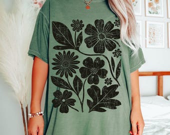 Comfort colors Boho Wildflowers Shirt, Distressed Flowers Tshirt, Matisse Floral Graphic Shirt, Flower Market, Soft Goth Fairy Core T-shirt