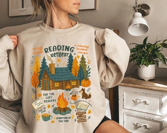 Sweater knusse hut leesretraite, herfst leesgrage shirt, herfst gezellige lezers hoodie, cadeau voor boekenliefhebber, Pumpkin Spice Book-shirt