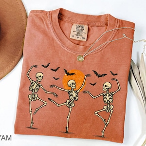 Comfort Colors® Dancing Skeleton Shirt, Halloween Shirt, Pumpkin Shirt, Retro Halloween Shirt, Spooky Skeleton Tee, Spooky Season Shirt