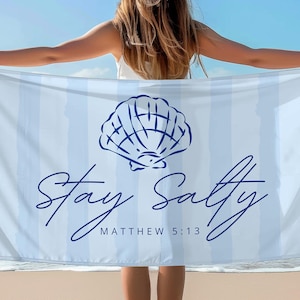 Salty Christian Beach Towel Christian Towel Gift Cute Bible Verse Beach Towel for Summer Seashell Aesthetic Coastal Style Towel Faith Gift
